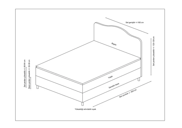 Minar Vassi Baza+Başlık+Yatak Gri 150X200 - 3