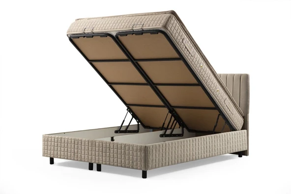 Minar Safir Baza+Başlık 140*200 Pedli Yatak Set- Bej - Resim 4