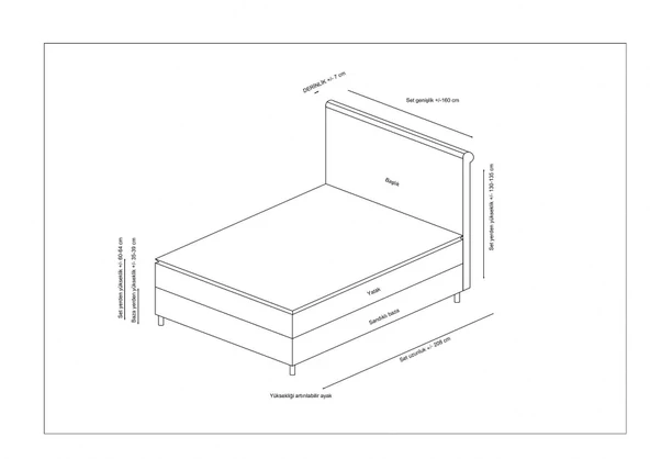 Minar Sonata Baza+Başlık+Vassi Pedli Yatak Antrasit 150X200 - Resim 5