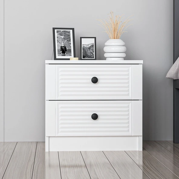 Minar D1010-Kale Komodin 2 Çekmece Beyaz Mebran Panjur - Resim 2