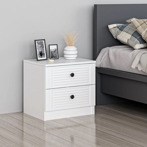 Minar D1010-Kale Komodin 2 Çekmece Beyaz Mebran Panjur - Resim 3