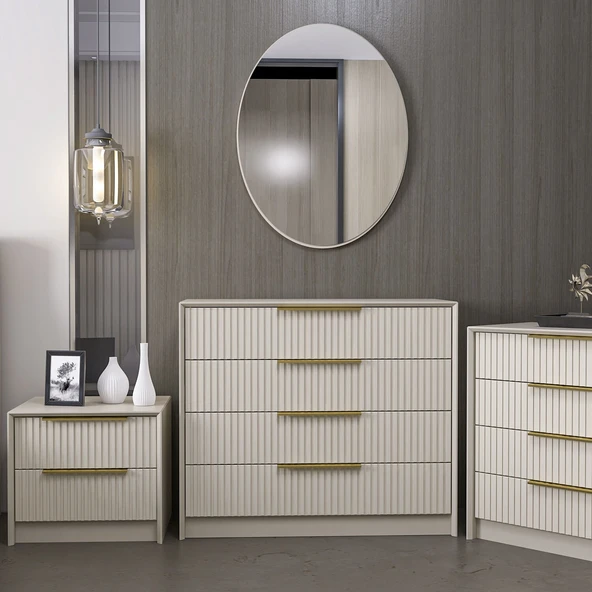 Minar Kale Luxe Soft 4Ç Mbrn Şifonyer Büyük Yuv.Ayna-Kumtaşı