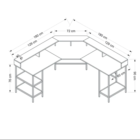 Minar Power Bilg.Masa Raflı Takım Siyah Ayaklı-Mat Siyah - 6