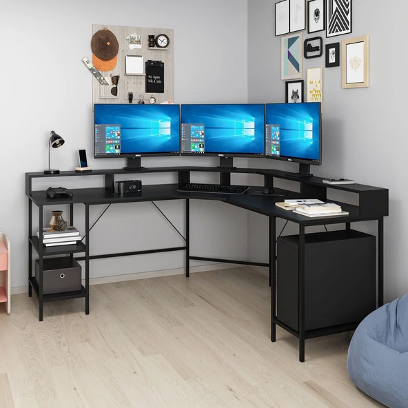 Minar Power Bilg.Masa Raflı Takım Siyah Ayaklı-Mat Siyah - 2