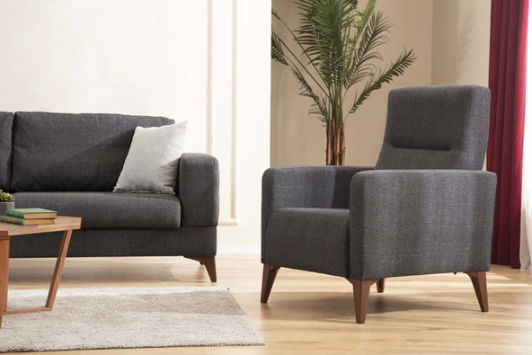 Minar Vive 3'Lü Koltuk Koyu Gri + Berjer Koyu Gri - Resim 2