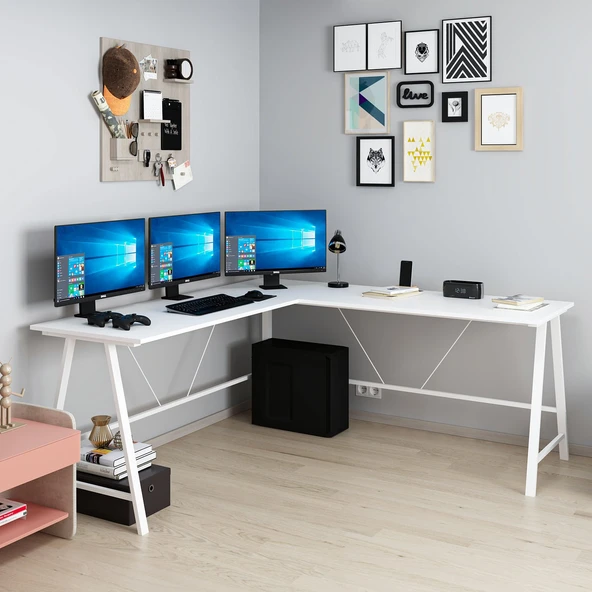 Minar Team Bilg.Masa Rafsız Beyaz Metal Ayaklı-Beyaz - 3