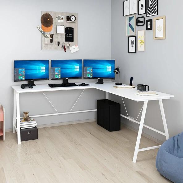 Minar Team Bilg.Masa Rafsız Beyaz Metal Ayaklı-Beyaz - 2