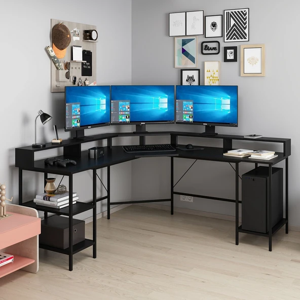 Minar Power Bilg.Masa Raflı Takım Siyah Ayaklı-Mat Siyah - 3