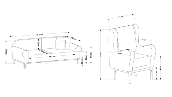 Minar London 3+1 Berjer Koltuk Takım Koyu Gri - Resim 8