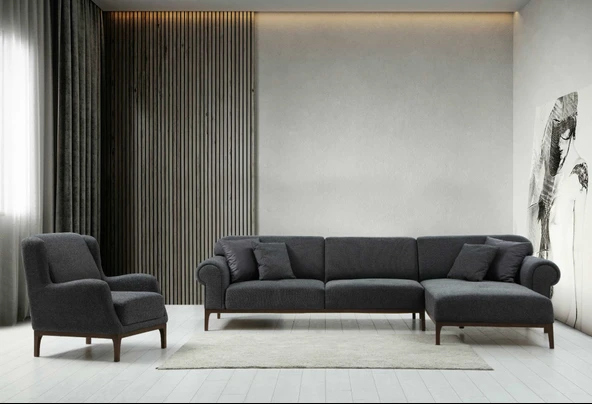 Minar London Sağ Köşe Takım+ Berjer Koyu Gri ürün görseli