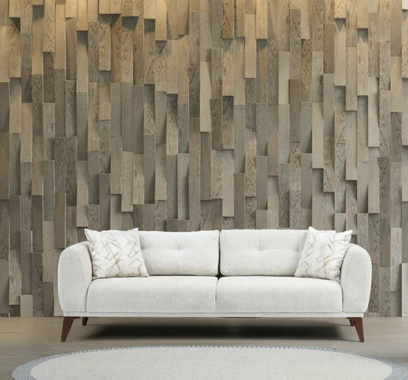 Minar Lıma 3+3+Berjer Set Bej+Yesıl+Bej - Resim 2