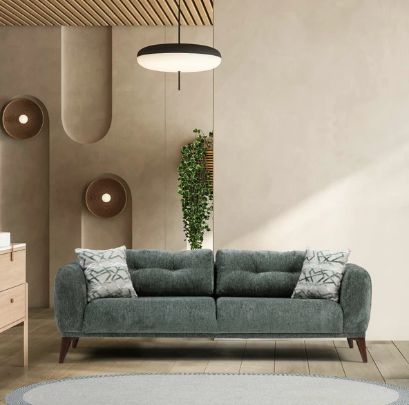 Minar Lıma 3+3+Berjer Set Bej+Yesıl+Bej - Resim 3