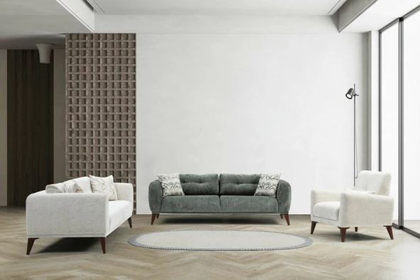 Minar Lıma 3+3+Berjer Set Bej+Yesıl+Bej ürün görseli