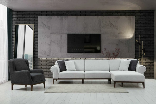 Minar London Sağ Köşe Takım+ Berjer (Ares Byz+Koyu Gri) ürün görseli