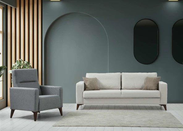 Minar Kristal 3+1 Berjer Koltuk Takım Bej+Koyu Gri ürün görseli