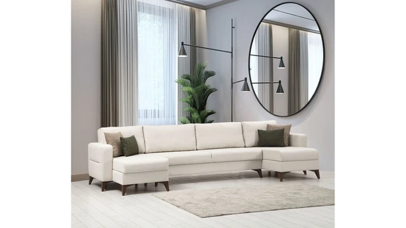 Minar Kristal Dinlenme+3+Dinlenme Köşe Takımı Bej