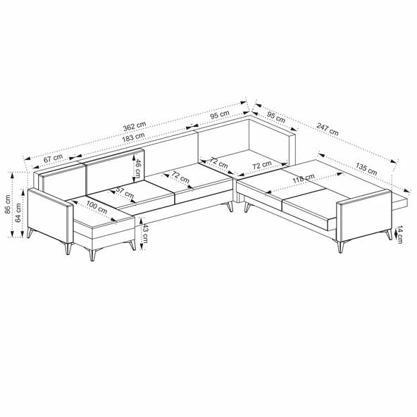 Minar Kristal Dinlenme+3+Köşe+2 Köşe Takımı Antrasit - Resim 4