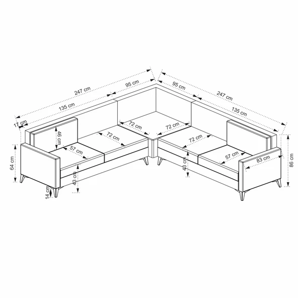 Minar Kristal 2+Köşe+2' Li Köşe Takımı Bej - Resim 5