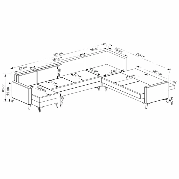 Minar Kristal Dinlenme+3+Köşe+3 Köşe Takımı Açık Gri - Resim 5