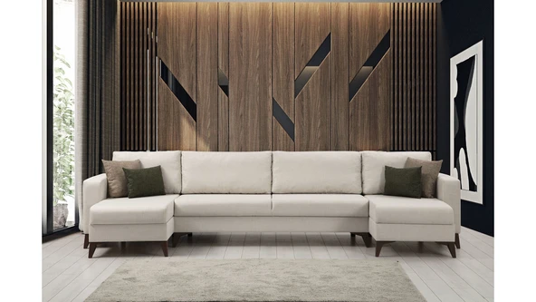 Minar Kristal Dinlenme+2+Dinlenme Köşe Takımı Bej - Resim 2