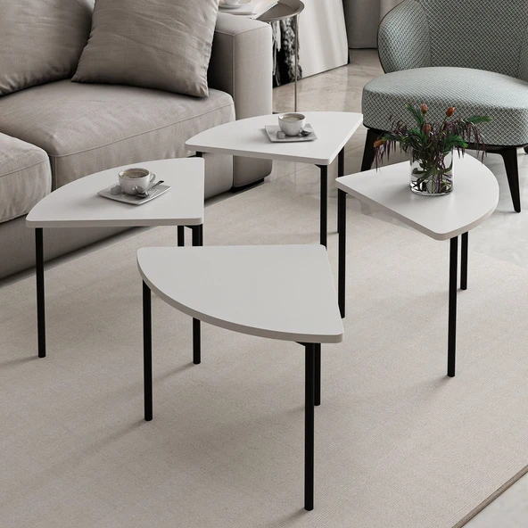 Minar Emma Zigonlu Orta Sehpa Takım-Beyaz Beyaz - Resim 3