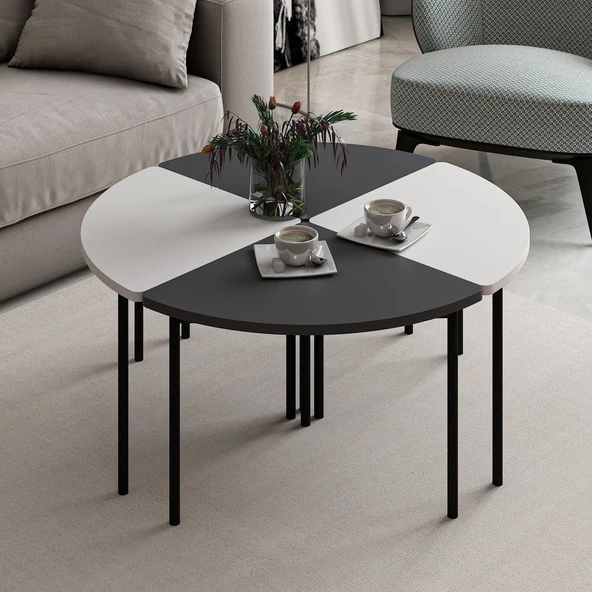 Minar Emma Zigonlu Orta Sehpa Takım-Antr Beyaz - Resim 2