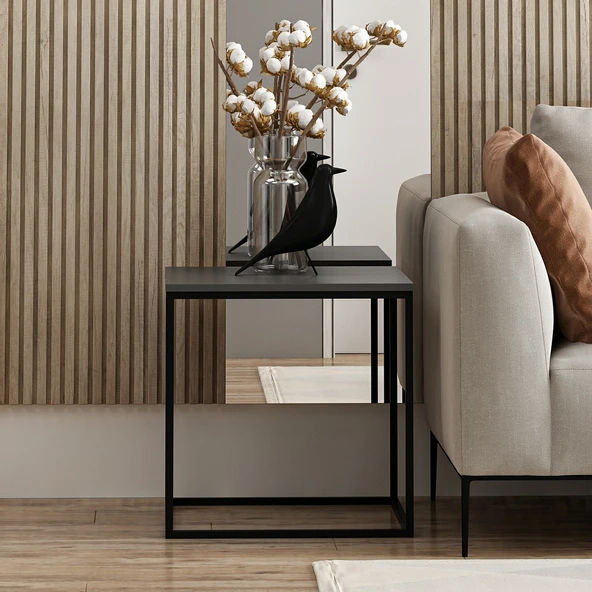 Minar Başak Sehpa Antrasit (Siyah Ayaklı) - Resim 2