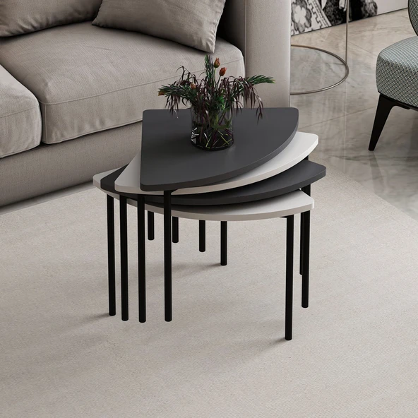 Minar Emma Zigonlu Orta Sehpa Takım-Antr Beyaz - Resim 4