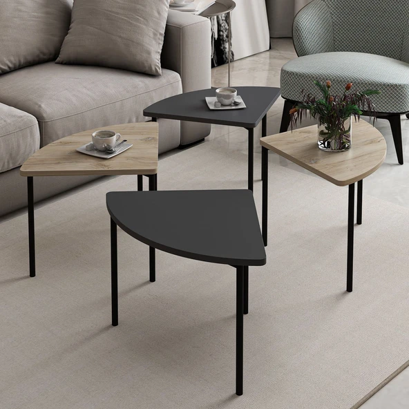 Minar Emma Zigonlu Orta Sehpa Takım-Senza Antr - Resim 3