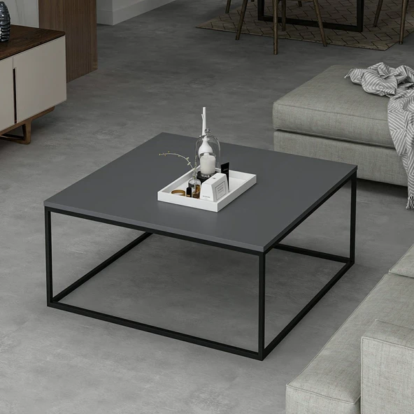 Minar Loni Orta Sehpa Antrasit (Siyah Ayaklı) - Resim 3