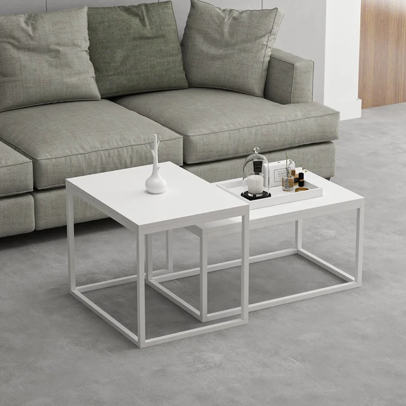 Minar Leka Metal Orta Sehpa Beyaz Ayaklı-Beyaz - Resim 2