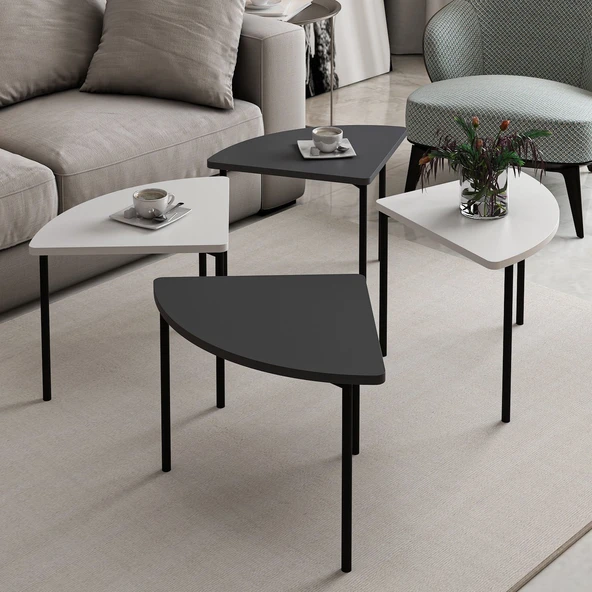 Minar Emma Zigonlu Orta Sehpa Takım-Antr Beyaz - Resim 3