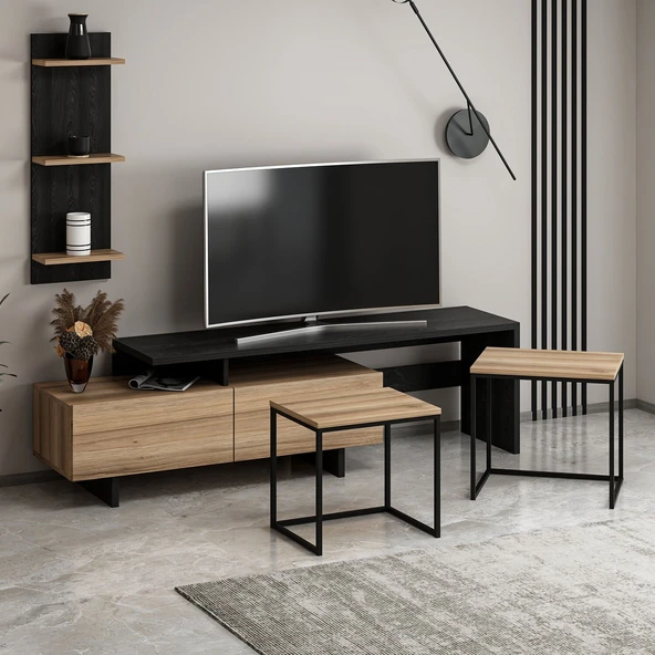 Minar Vera Tv+Vera Zigon Sehpa Set - Dore-Senron Siyah - Resim 4