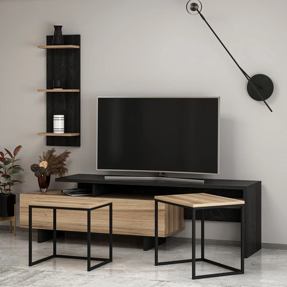 Minar Vera Tv+Vera Zigon Sehpa Set - Dore-Senron Siyah - Resim 2