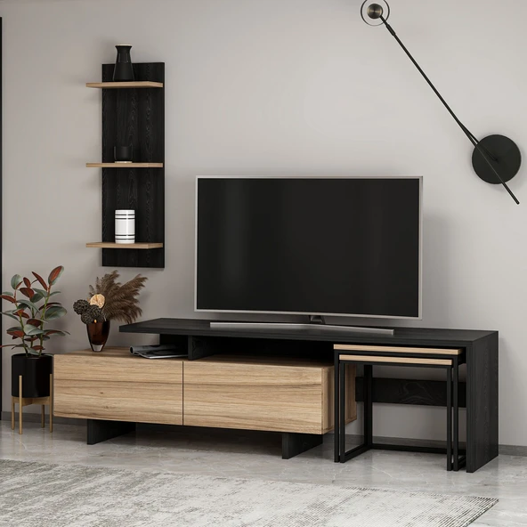 Minar Vera Tv+Vera Zigon Sehpa Set - Dore-Senron Siyah - Resim 5