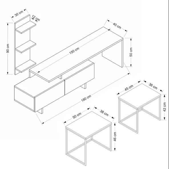 Minar Vera Tv+Vera Zigon Sehpa Set - Dore-Senron Siyah - Resim 8