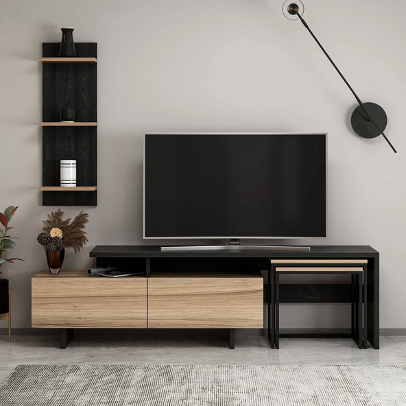 Minar Vera Tv+Vera Zigon Sehpa Set - Dore-Senron Siyah - Resim 3