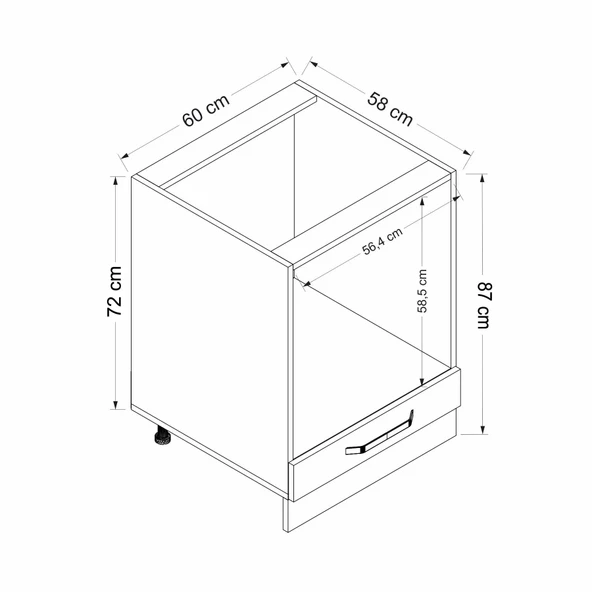 Minar Mutfak Modül Alt 1K 60Cm Ank Dolap Beyaz Mebran C Antrasit - 7