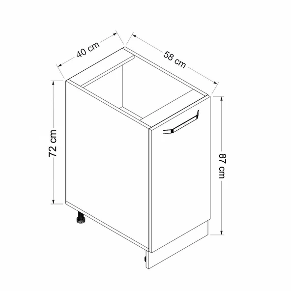 Minar Mutfak Modül Alt 1K1R 40Cm Dolap Beyaz Mebran C Beyaz - Resim 7