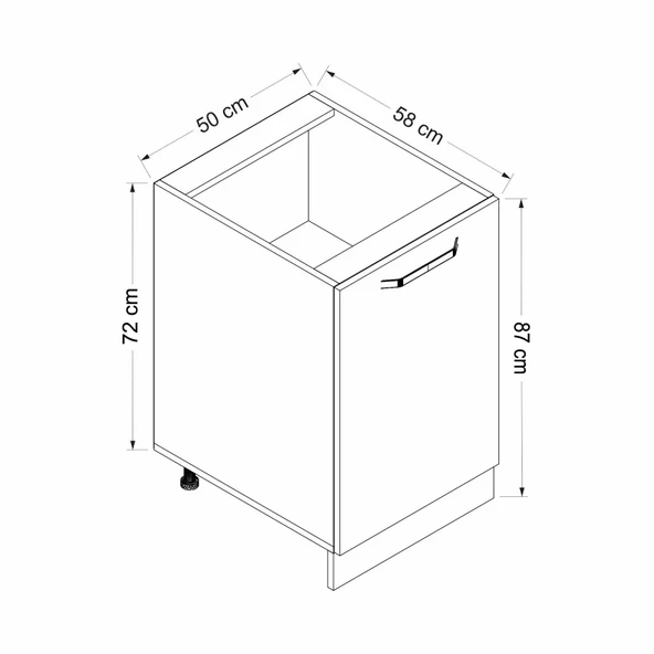 Minar Mutfak Modül Alt 1K1R 50Cm Dolap Beyaz Mebran C Antrasit - 7