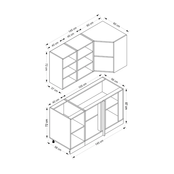 Minar 145Cm Köşe Mutfak Dolabı Beyaz Antrasit K145-Mcba1 - Resim 8