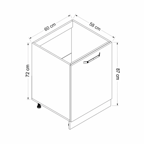 Minar Mutfak Modül Alt 1K 60Cm Evye Dolap Beyaz Mebran C Antrasit - 7