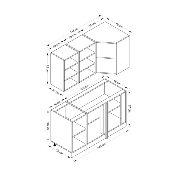 Minar 145Cm Köşe Mutfak Dolabı Beyaz K145-Mcb1 - Resim 8
