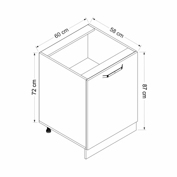 Minar Mutfak Modül Alt 1K1R 60Cm Dolap Beyaz Mebran C Antrasit - 7