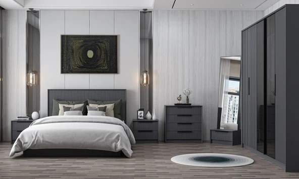 Minar Kale Luxe Yatak Odası Takımı-Antrasit- Set 3 - 6