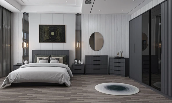 Minar Kale Luxe Yatak Odası Takımı-Antrasit- Set 4 - 5