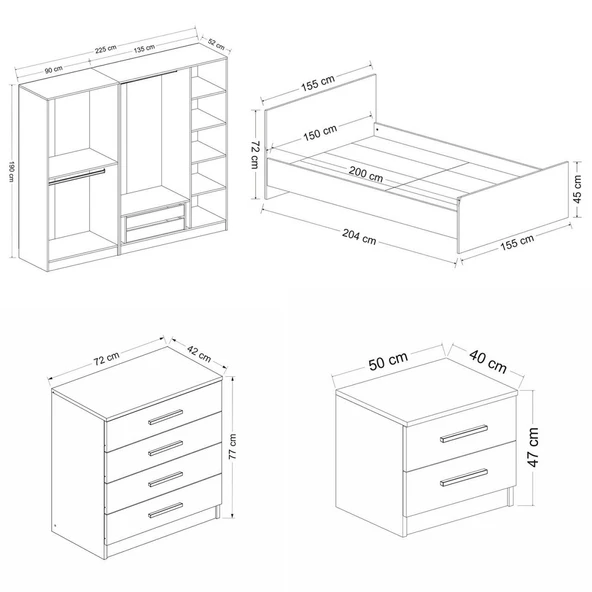 Minar Kale190 Yatak Odası Set 115 Beyaz - Resim 7