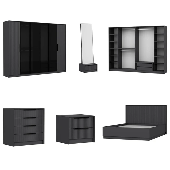 Minar Kale Luxe Yatak Odası Takımı-Antrasit- Set 1 - 7