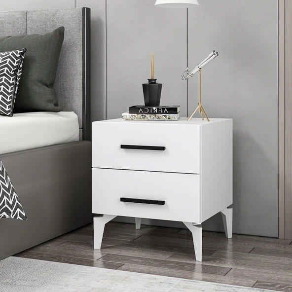 Minar D1009-Kale Ayaklı Komodin 2Ç-Beyaz - 2