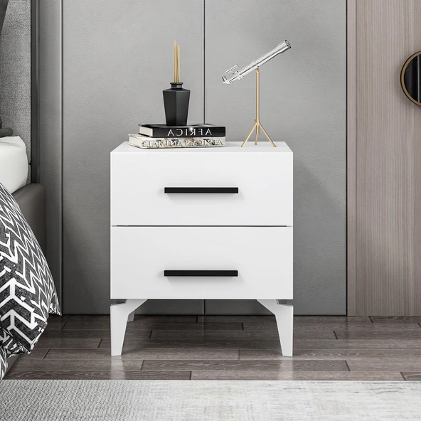 Minar D1009-Kale Ayaklı Komodin 2Ç-Beyaz